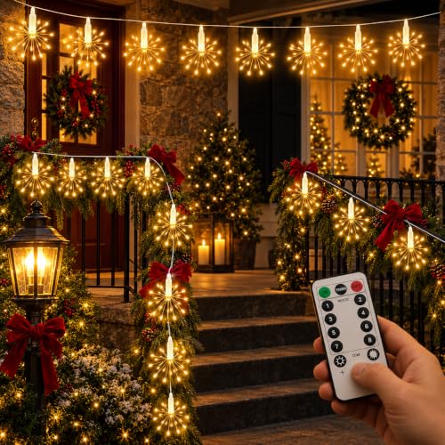 Image of Gesto 12 Starburst Fairy Lights for Decoration - USB Operated 10 Ft String Lights with 8 Modes Remote | Warm White Decorative Lights for Home Decor, Room,Wall, Balcony, Christmas & Diwali Decoration