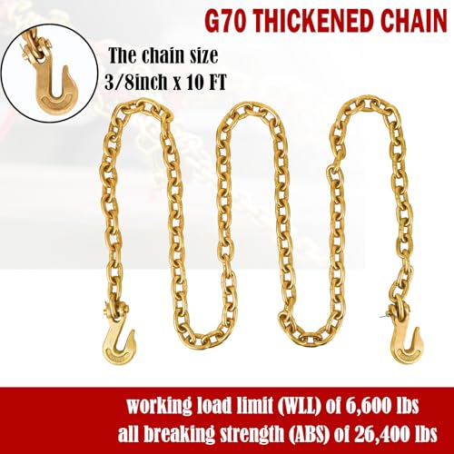Image of 3 /8'' to 1 /2'' Chain and Binder Kit, Ratchet Load Binder with Work Load Limit 9200 LBS, 3 /8''x10 FT Grade 70 Chain with Working Load Limit 6600 LBS for Heavy Duty Cargo Flatbed Trailers