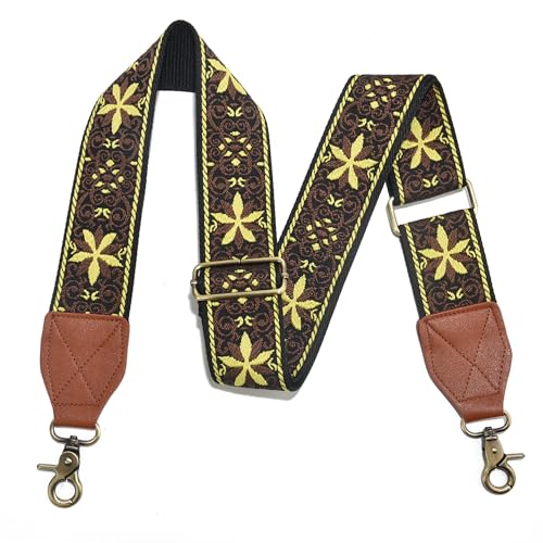 Image of LEMEDE Purse Strap,2 inch Leather End Shoulder Strap Adjustable Replacement,Retro Jacquard Multi-pattern Crossbody Bag Straps