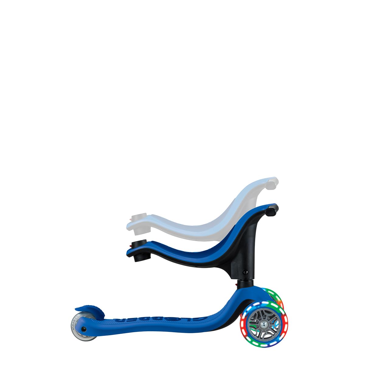 Globber - GO•UP SPORTY LIGHTS - Monopattino a 3 ruote con seduta, per bambini dai 15 mesi ai 6 anni, Blu scuro