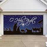 7' x 16' Peaceful O Holy Night Nativity Garage Door Banner - Designed to Move with Door | Sacred Christmas Double Garage Door Decoration