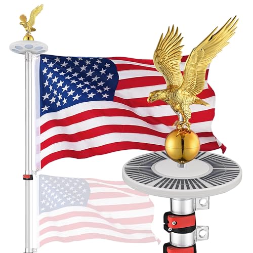 Yescom EZ GO 30ft Eagle Topper Telescopic Flag Pole Kit w/LED Solar Li