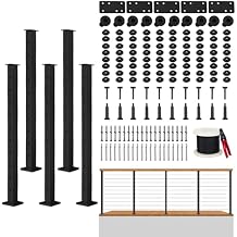 36" Cable Railing Post Kit,Including 5 Black Railing Posts,250ft Cable, 10 Sets Terminal, 80 Cable GrommetsNo Handrail