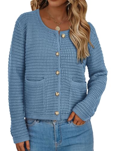 PRETTYGARDEN Women Knit Cardigan Sweaters Fall Fashion Long Sleeve Open Front Button Down Trendy Casual Jacket Winter Clothes
