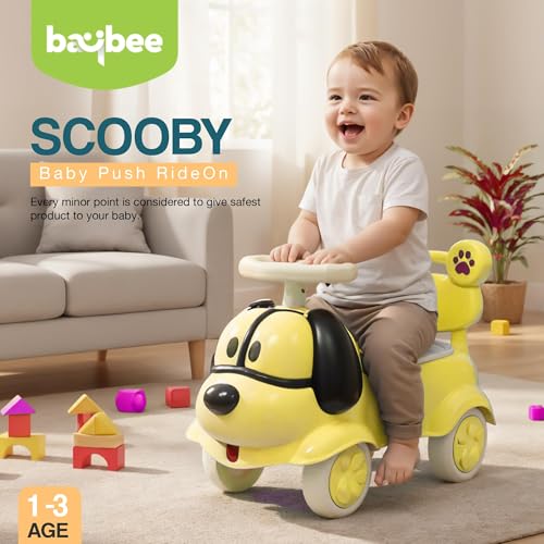 Image of Scooby Ride on Cars for Kids | Portable Baby Push Ride-ons with Music & Toy Storage | Indoor Kids Car with Lights & Safety Backrest | Outdoor Rider Cars for Kid 1 to 3 Years (Yellow)
