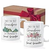 Only The Best Grandpas Grandmas Get Promoted To Great Grandpa Grandma Coffee Mugs Set, Mother's Day Mug Gifts for Grandparents, Funny Gifts from Grandson, Granddaughter, Grandkids 11 oz white