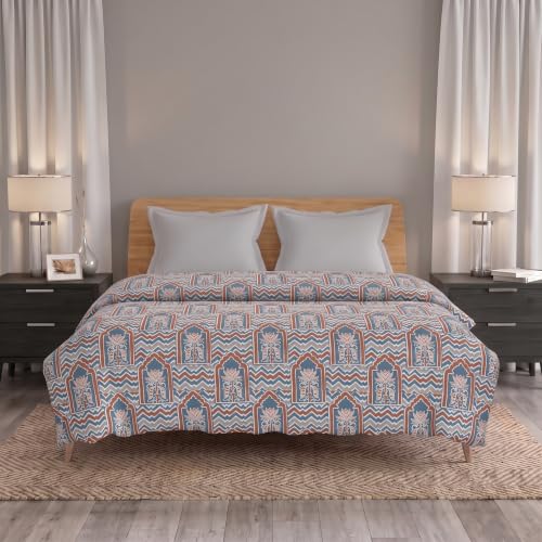 Image of Trance Home Linen 100% Cotton Printed Zippered ONLY Single Size Duvet Cover /Blanket Cover /Quilt Cover | Comforter Cover /Razai Cover | (60 x 92 Inch | Mihrab Blue)