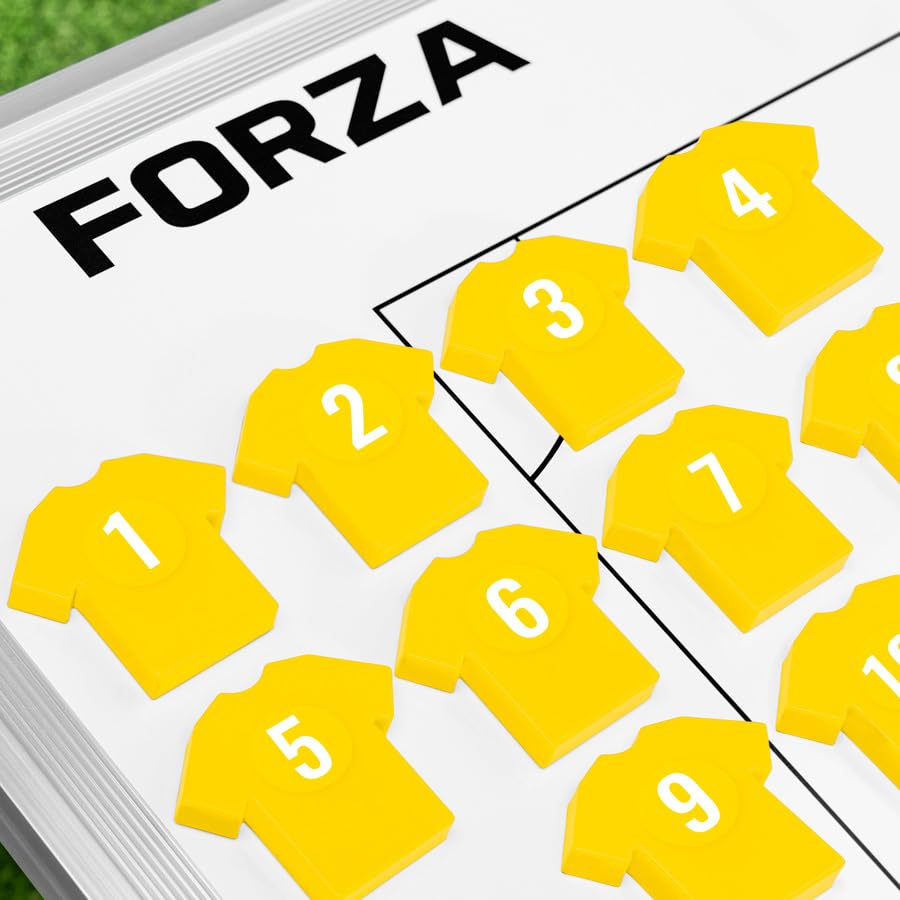 FORZA T-Shirt Coaching Magnets – Set of 11 Magnetic Player Markers with Number Stickers – Compatible with All FORZA Coaching Boards – Ideal for Football Coaches & Managers (Yellow)