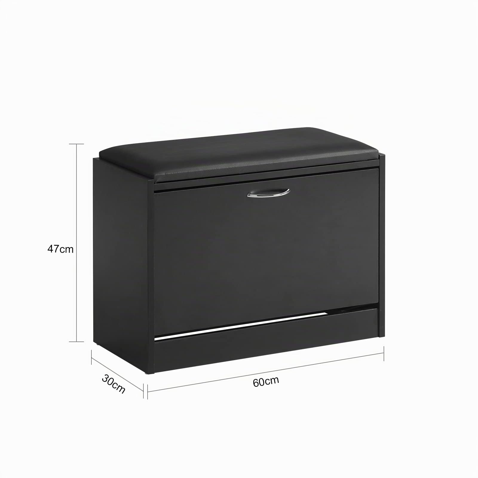 SoBuy Banco Zapatero con Asiento 60x30x47cm para recibidor | Puff almacenaje estrecho con 3 niveles, cojín PU, carga 120kg, negro FSR16-SCH