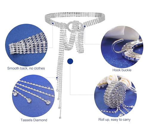 Lovful Women's Dress Belts with Full Rhinestone,Double O-Ring Sparkle Chain Waistband Belt3