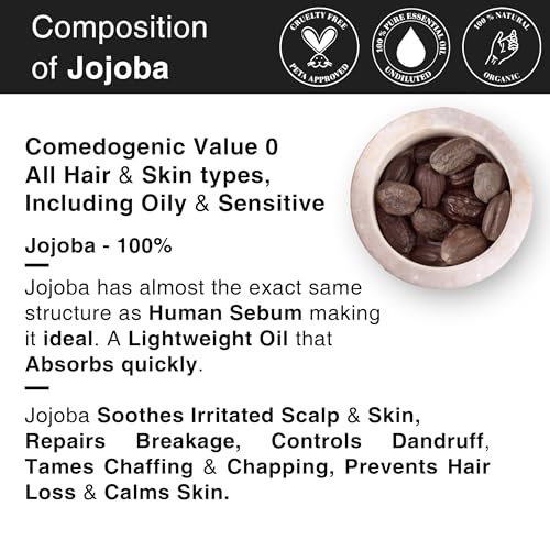 Image of Soulflower Cold-Pressed Jojoba Oil 100% Pure & Organic for Hair Growth, Glowing Face & Skin, Cuticles | Made with Pure Jojoba Seeds| Deeply Moisturising Anti-Ageing Oil