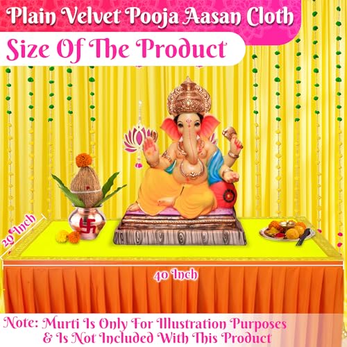 Image of Bhakti Lehar (20 x 40 Inch) Plain Yellow Velvet Pooja Aasan for God Idol /Chowki Aasan Kapda Cloth for Temple Shelf Home Mandir, Ganesh Baithak and God Idol Sitting - Pack of 2