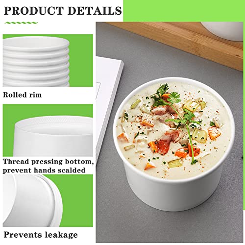 Image of 50 Pack 12oz White Soup Cups with Lids Disposable Paper Ice Cream Cups | Vented Paper Dessert Cups with Lids Hot Soup Cups Microwavable and Freezer Safe To Go Bowls with Lids for Hot, Soup Ice Cream