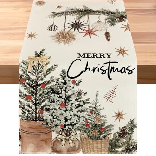 Festive Holly Pine Cone Christmas Table Runner