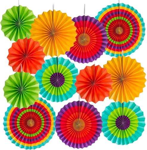 Image of Pop The Party 12PCS Hanging Paper Fans Party Decorations Party Supplies Photo Props Flower Paper Fans Colorful Floral Ceiling Wall Garland for Spring Flower Themed Party Supplies Classroom Decor