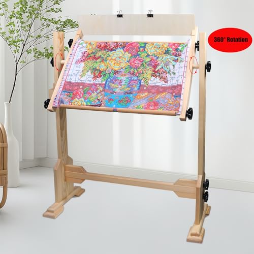 Image of Needlework Table and Adjustable Embroidery Stand, Cross Stitch Hoop Stand, Beech Wood Tapestry Cross Stitch Embroidery Frame Holder(54.5x41.6 cm (21.5 inch x 16.3 inch)) and(112.5x41.6 cm (44.3 inch x 16.3 inch))