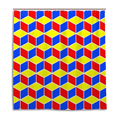 Rideau de douche moderne 183x183 polyester bleu rouge jaune avec crochets de douche