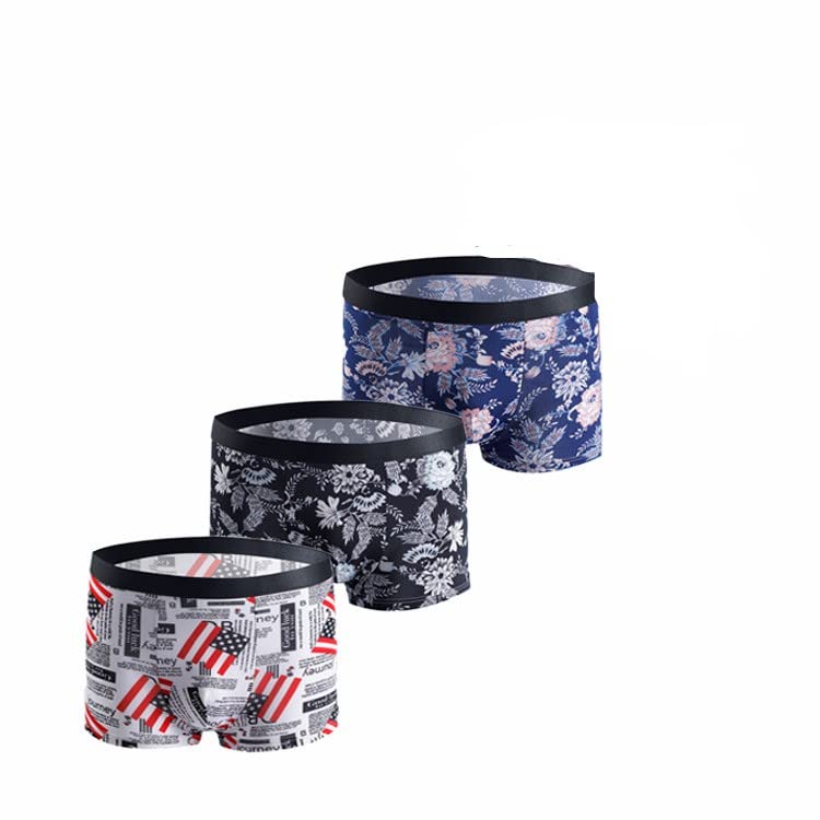 ASJAR Men's Mid-Waist Ice Silk Underwear Boxer Briefs Breathable Casual Style Camouflage Printed Shorts (Color and Print Send as per (Pack of 3)