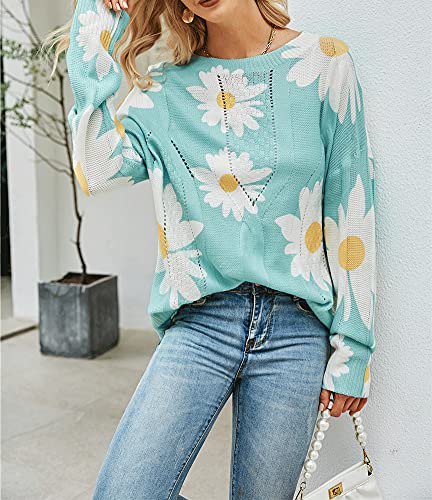 Image of chouyatou Women's Crewneck Long Sleeve Floral Printed Knitted Sweater Pullover Tops