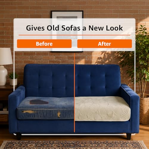 Image of Amazon Basics - Velvet Quilted Make Your Own Sofa Cover |70 x 120 cm|Microfiber Sofa Slipcover (Damask,Cream, 2 Seater)