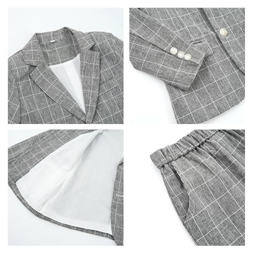 Image of LOLANTA Boys Suit Wedding Ring Bearer Outfit Kids Formal Wear Dress Clothes | Boy 3-Piece Plaid Suits, Sport Coat Blazer and Pants Set with Adjustable Bow Tie, Gentleman Birthday Party Graduation Outfits