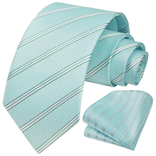 Image of HISDERN Mens Striped Ties Classic Silk Woven Tie and Pocket Square Set Formal Business Necktie Handkerchief for Wedding