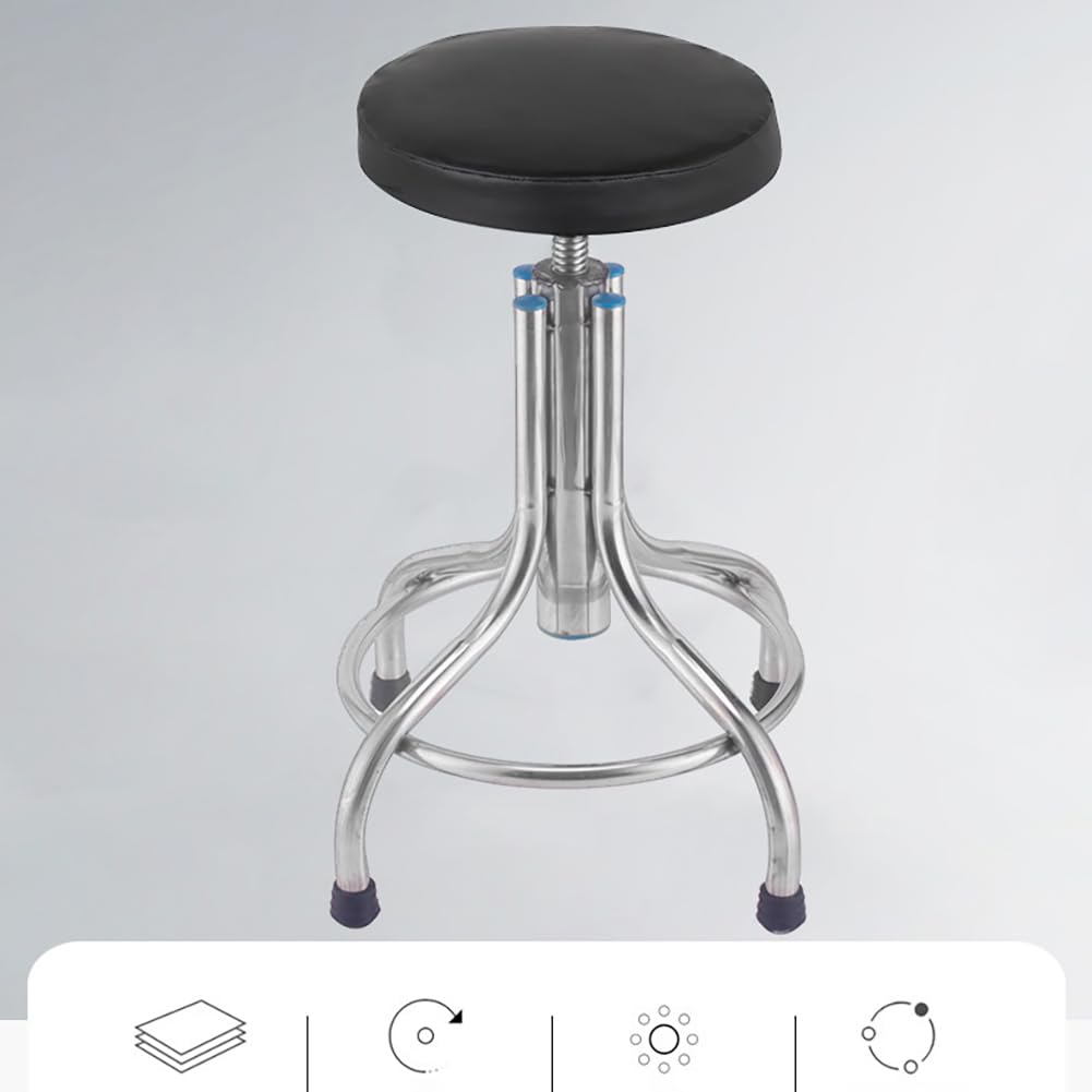 ANKLET Taburete Dental Móvil de Laboratorio, Acero Inoxidable, 45-60 CMA | Taburete Redondo de Trabajo, Elevador en Espiral, Sin Respaldo,