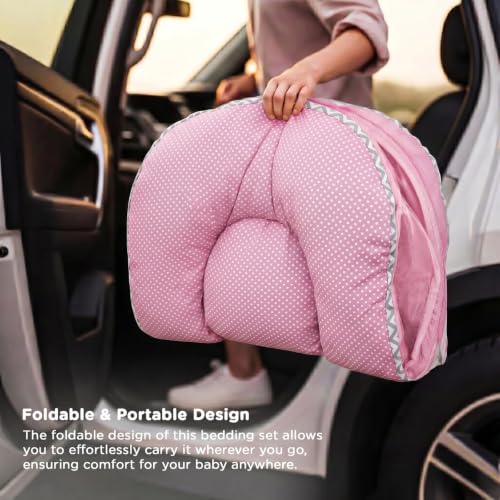 Image of BAYBEE Baby Bedding Set for New Born Baby, Bed Mattress with Mosquito Net & Neck Pillow, Sleeping Nest Travel, Infant Toddler Bed Set Gifts for Baby Boy Girl 0-6 Months (Pink)