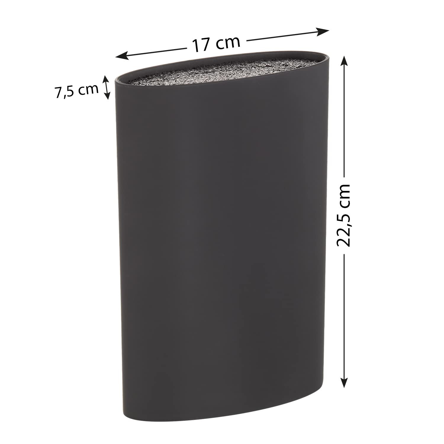 Buddy's Blades – Bloque para cuchillos, soporte para cuchillos, 23 cm de altura, negro, ovalado, plástico, inserto de cerdas de PET que cuidan la hoja, fácil de limpiar