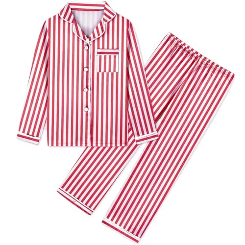 Umeyda Girls & Womens Satin Pajamas Set, 2 Pieces Silky Pjs Long Sleeve + Pants Sleepwear for Mom Kids and Boys