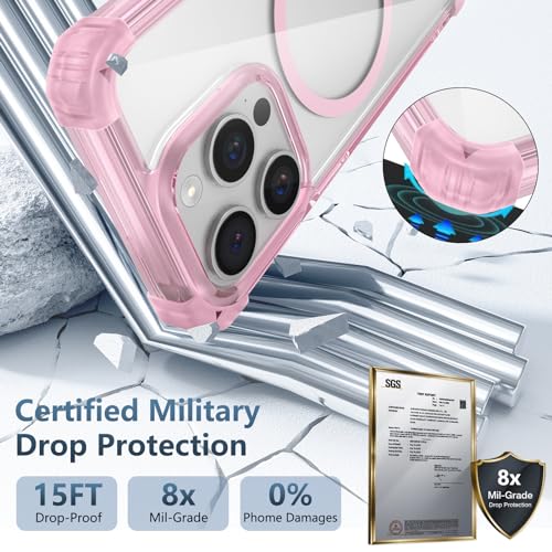 Funda magnetica para iPhone 16 Pro Max YOUULAR rosa transparente anticaidas con carga 2