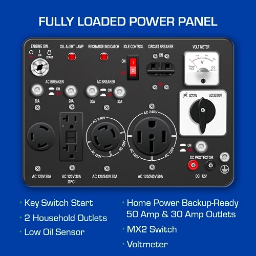 DuroMax XP10000EH Dual Fuel Portable Generator - 10000 Watt Gas or Propane Powered-Electric Start- Home Back Up & RV Ready, 50 State Approved