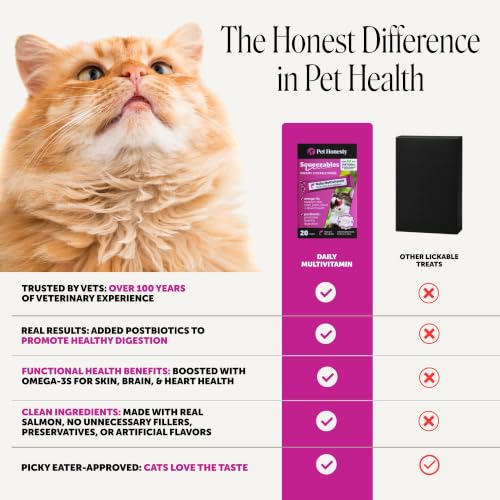 Image of Cat Multivitamin Lickable Treats - Squeezable Vitamin Puree Pouches for Cats - Daily Cat Vitamins with Postbiotics + Omega 3 Fish Oil for Gut + Immune Support, Skin Coat, Joint Health (Salmon, 20 Ct)