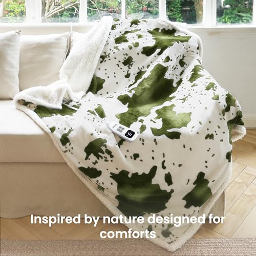 Image of Heated Blanket Throw Blanket - Fast Heating Electric Blanket, Soft Flannel Heated Throw with 4 Time Settings,10 Heating Settings, Warm Gifts for Women & Mom & Grandma(50 inchx60 inchCow Print Sage)