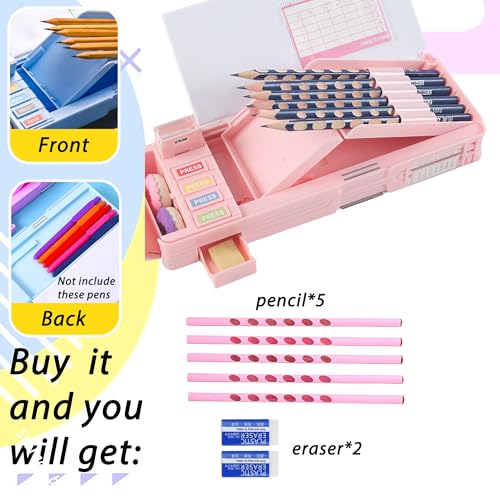 Image of Pop Up Multifunction Pencil Case with Pencil and Eraser, Cute Cartoon Pen Box Organizer Stationery, Sharpener, Schedule, Best Birthday Gifts for Kids Teens(Pink astronaut)