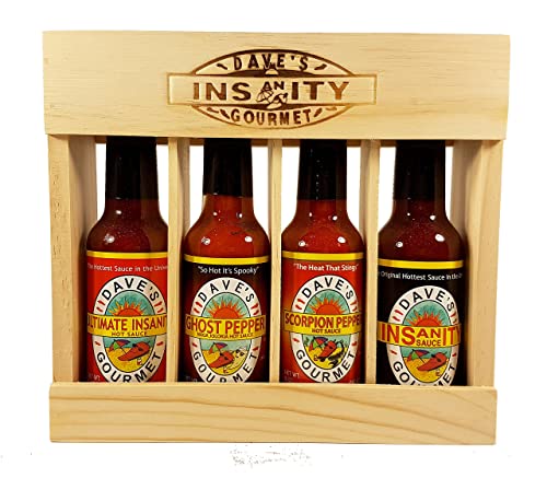 Dave’s Gourmet Insanity Super Hot Sauce Wooden Crate Gift set 4 pk/5 oz. Dave’s Gourmet Insanity Super Hot Sauce Wooden Crate Gift set 4 pk/5 oz.