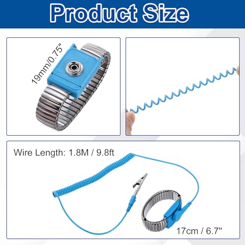 Image of MECCANIXITY Anti Static Wrist Strap Blue 6.7 inch Perimeter ESD Anti Static Wristbands with Alligator Clip Length 1.8M Adjustable for Sensitive Electronic Devices