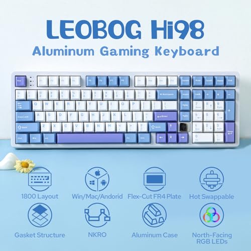 Image of MechLands LEOBOG Hi98 Aluminum Alloy Wired Gaming Keyboard, 98% Hot Swappable Custom Keyboard, Programmable Gasket-Mounted Mechanical Keyboard with FR4 Plate, NKRO, RGB for Win /Mac /Linux (White)