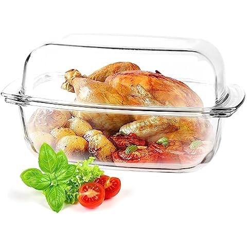 KADAX 7 L Glass Casserole Dish with Lid Cover
