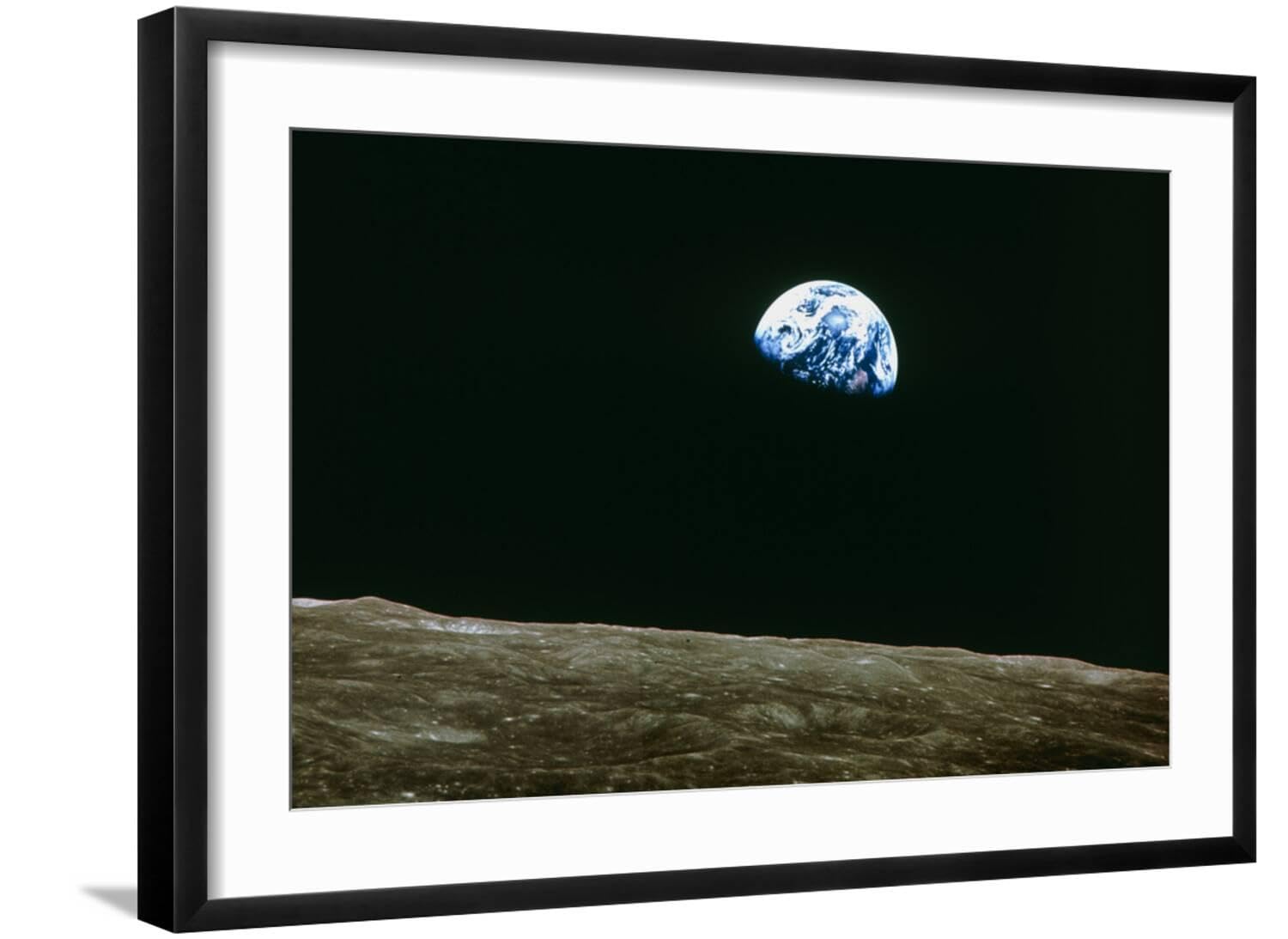 ART.COM Wall Premium Photographic Print Earthrise Over Moon, Apollo 8 on Black Frame, 29" x 21"