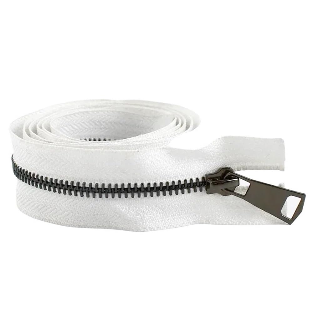 DIY Craft Zipper 2pcs 5# Metal Zippers Length 15cm-80cm, Precision Close-End Auto Lock Zips for Sewing Crafts Projects(White Black,60cm)