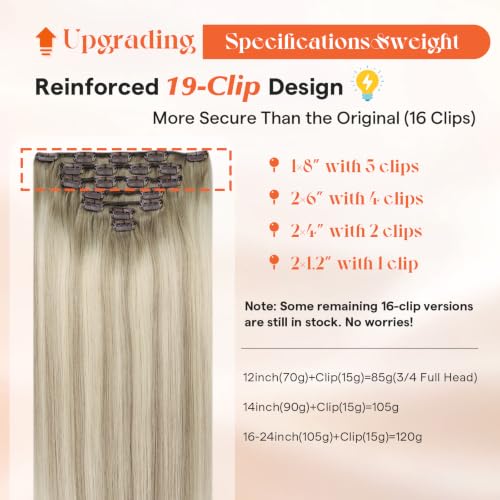 Image of Sunny Hair Clip in Hair Extensions Real Human Hair Blonde Balayage 22 Inch | Real Hair Extensions Clip in Human Hair Ash Blonde, Heat Styling Friendly, Natural Blend for Graduation Hairstyles 120g