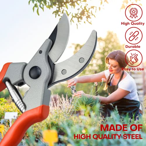 Image of YIYITOOLS Pruning Shears, One-Hand Garden Shears, Gardening Hand Tools Tree Trimmers with Rubber Handles, Pruning Scissors with Titanium Coated Stainless Steel Blades, Gift For Gardeners