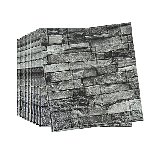 Snewvie 60pcs 3D Wall Panels 38×35cm Brick Wallpaper Self Adhesive DIY Wall Stickers Waterproof PE Foam Panel Wall Tiles for Bedroom Kitchen Living Room Bathroom Home Decor,Roman Black