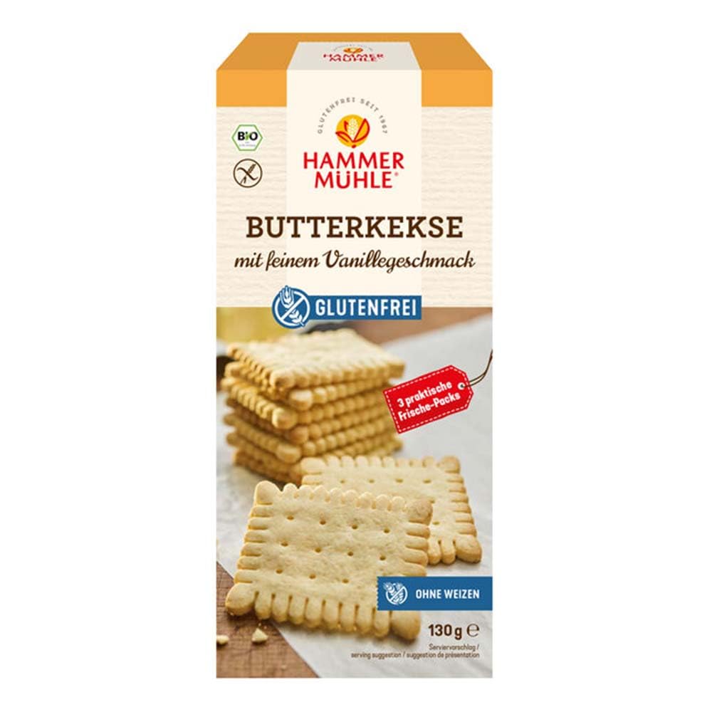 HAMMERMÜHLE Bio Butterkekse, Vanillegeschmack, 130g (3er Pack)