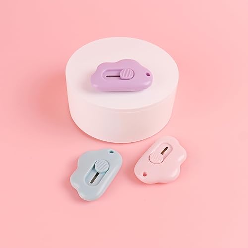 Miniatura 8 de Cortadores de cajas  Paquete de 3 abrecartas retráctiles, adorable cortador de papel pequeño de nube para llavero, bolsa de bolsillo, paquete de