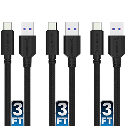 Sabrent [3-Pack] 22AWG Premium 3ft USB-C to USB A 3.0 Sync and Charge Cables [Black] (CB-C3X3)