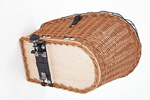 Tigana Hundefahrradkorb für Gepäckträger aus Weide Natur 60 x 39 cm Gitter Tierkorb Hinterradkorb Hundekorb für Fahrrad (N-S) (XXL + Kissen + Holz)