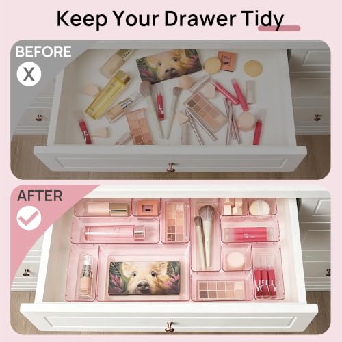 Image of Vtopmart 25 PCS Plastic Drawer Organizers Set, 4-Size Versatile Bathroom and Vanity Drawer Organizer Trays, Storage Bins for Makeup, Bedroom, Kitchen Gadgets Utensils and Office