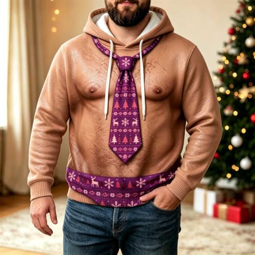 Ugly Christmas Hoodie Sweatshirt for Men Funny Santa 3D Hairy Chest Costume - image 2